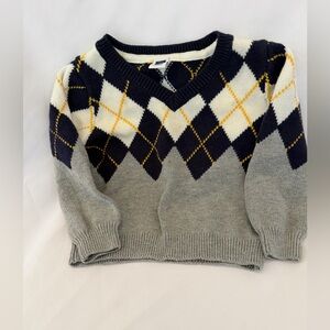 JANIE and JACK Navy, Cream & Yellow Argyle Sweater with ribbed detail